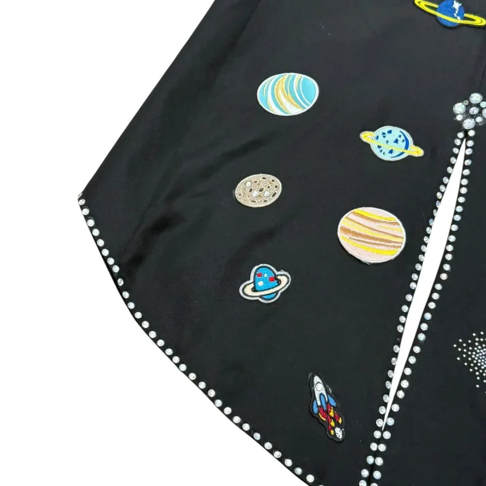 Vintage 1990s Space Appliqué Black Statement Coat - Picture 5 of 11